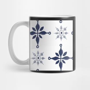 Pattern of blue snow crystals and crosses on white Mug